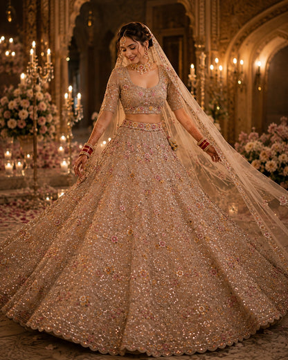 Champagne Bloom Sequin Floral Embroidered Lehenga