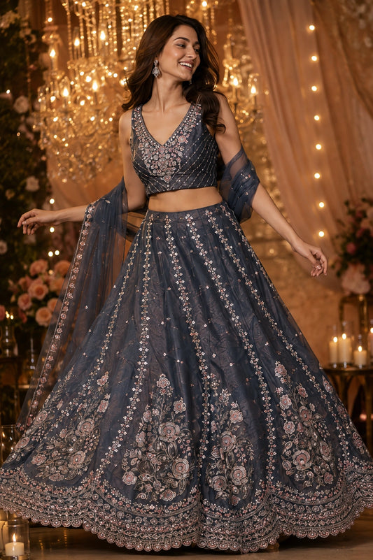 Dusk Rose Embroidered Lehenga