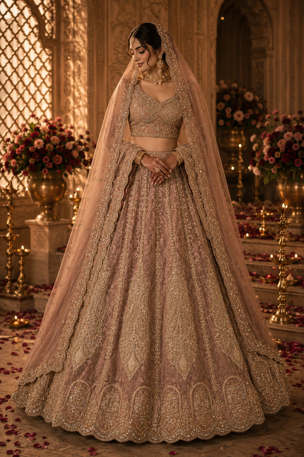 Saanjh Rose Zari Work Bridal Lehenga