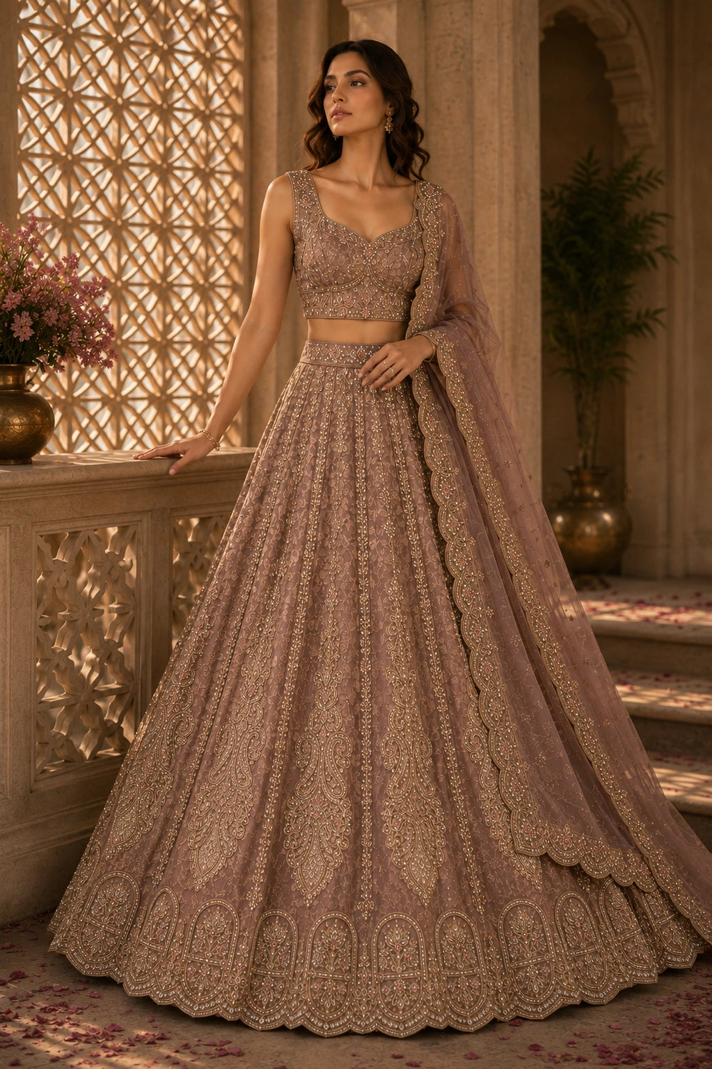 Saanjh Rose Zari Work Bridal Lehenga