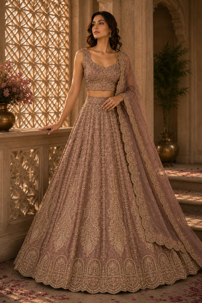Saanjh Rose Zari Work Bridal Lehenga