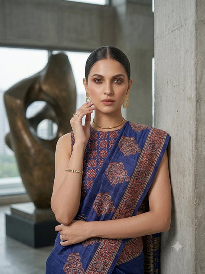 Madhumati Modal Ajrakh Saree