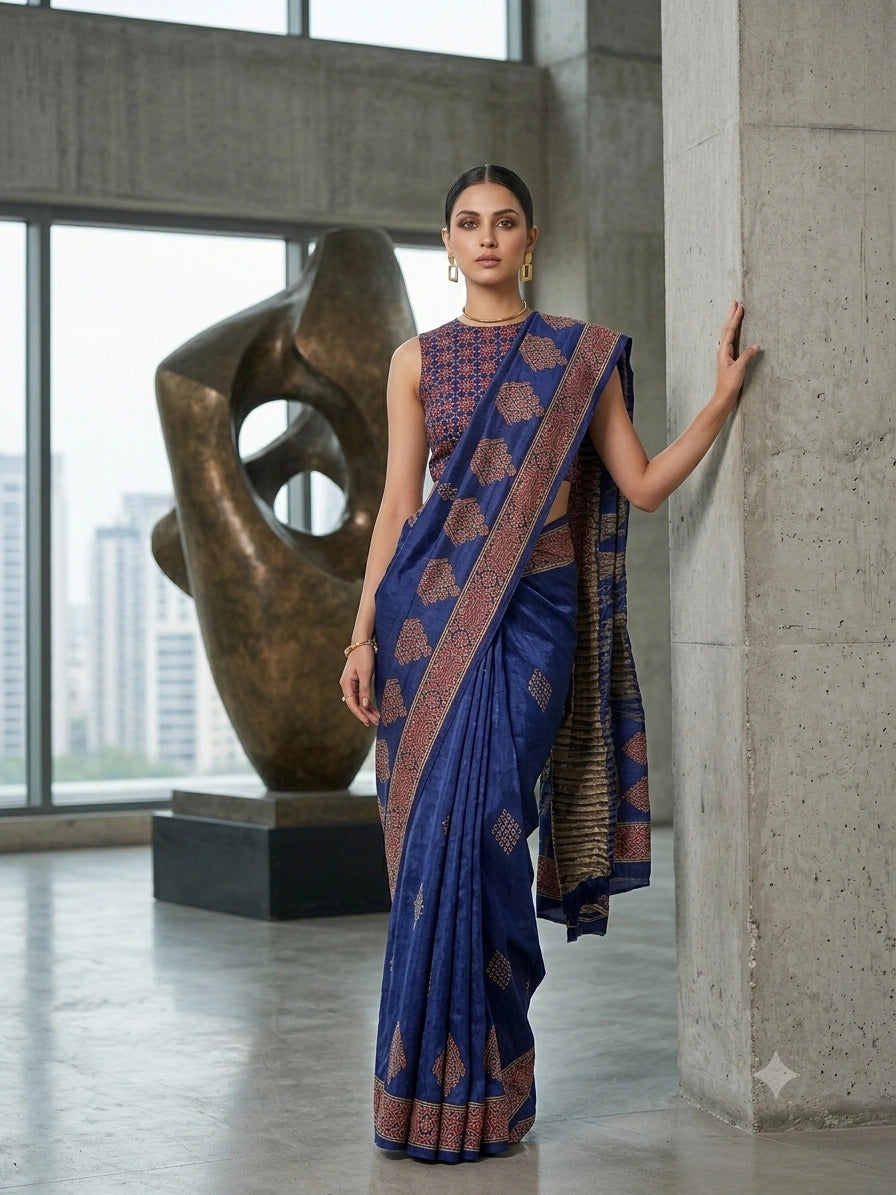 Madhumati Modal Ajrakh Saree
