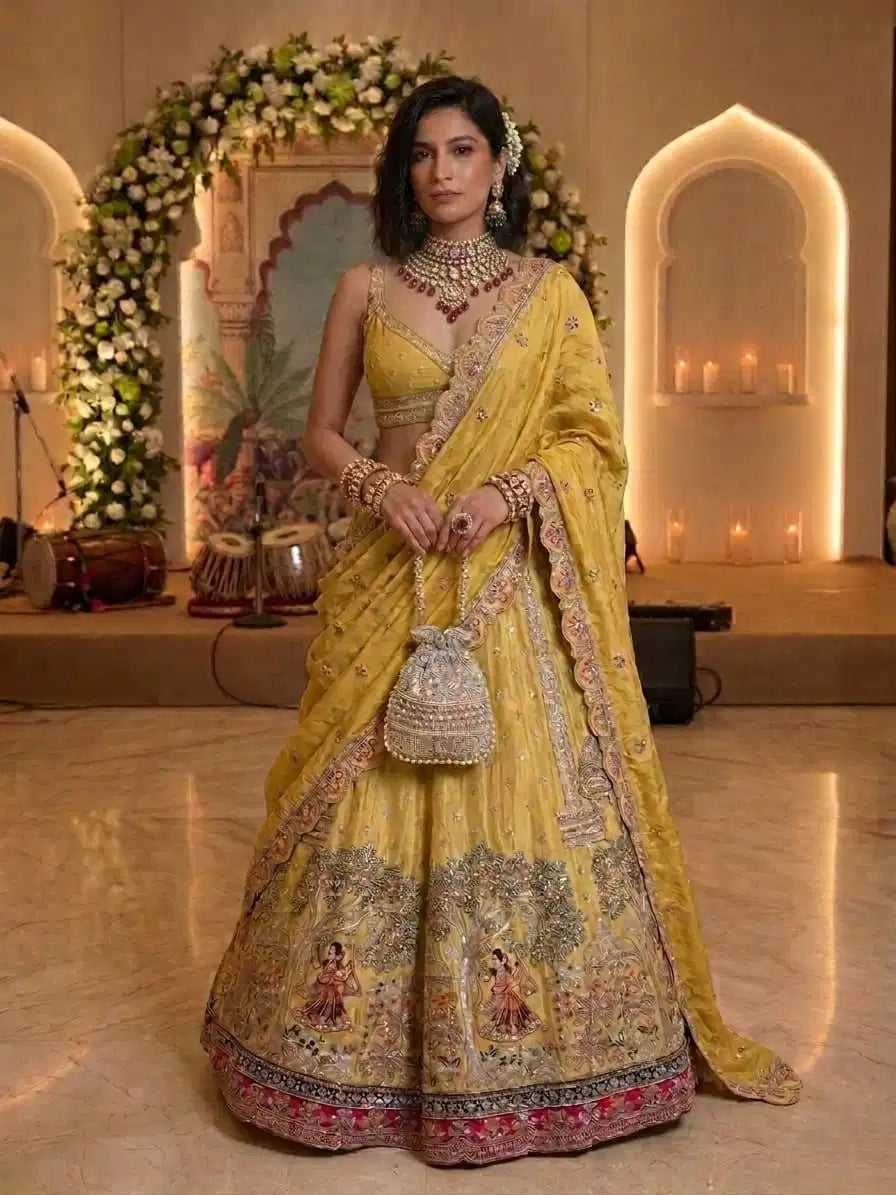 Golden Hour Yellow Embroidered Wedding Lehenga
