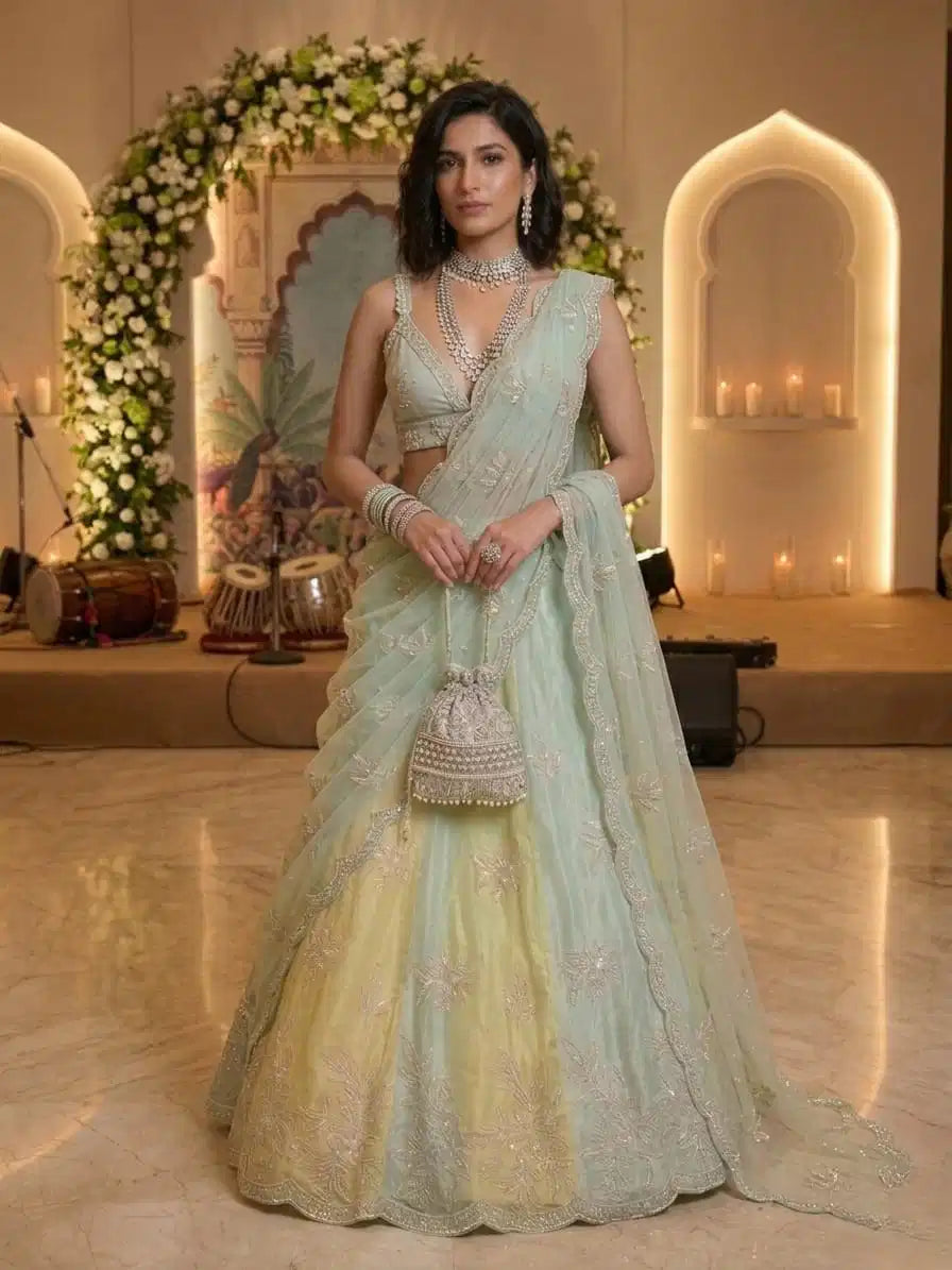 Moonmist Mint Embroidered Lehenga
