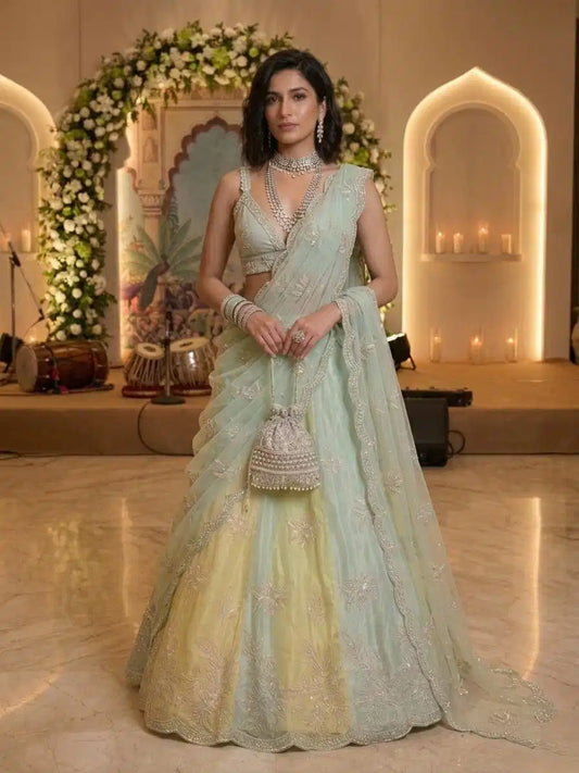 Moonmist Mint Embroidered Lehenga