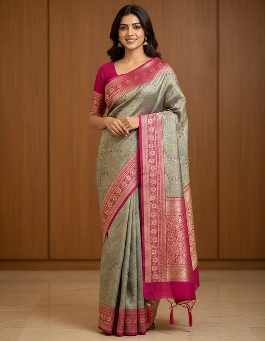 Silk Kanjivaram Saree with Swarovski Meena Work and Rich Zari Border