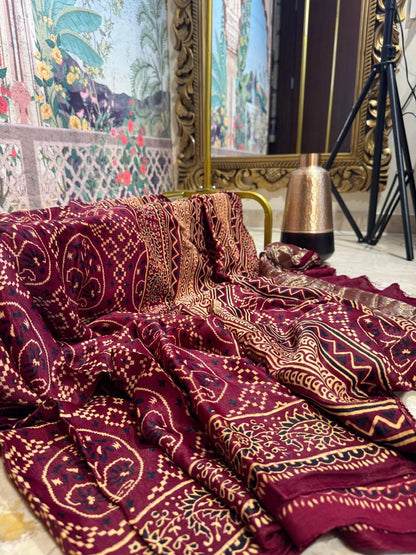 Madhumati Modal Ajrakh Saree