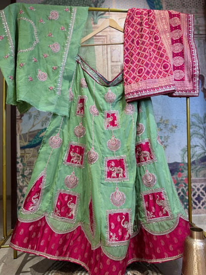Albeli Sage Green Embroidered Lehenga
