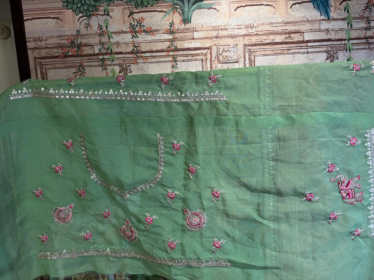 Albeli Sage Green Embroidered Lehenga