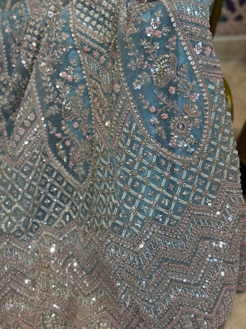 Misty Blue Sequin Embroidered Lehenga