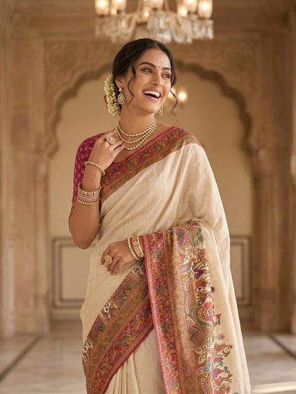 Ivory Tales Pashmina Silk Saree