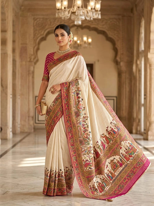 Ivory Tales Pashmina Silk Saree