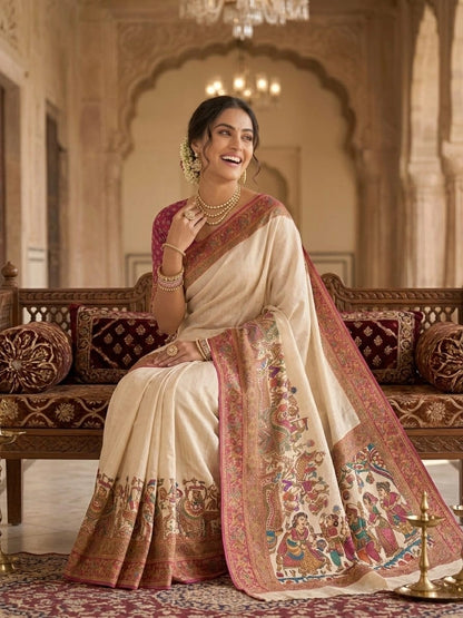 Ivory Tales Pashmina Silk Saree