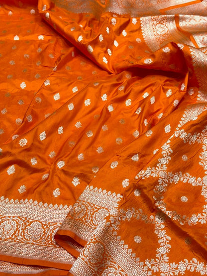 Pure Silk Mushroo Katan Saree with Traditional Cutwork Weaving