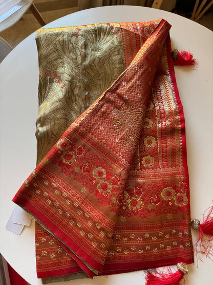 Silk Kanjivaram Saree with Swarovski Meena Work and Rich Zari Border