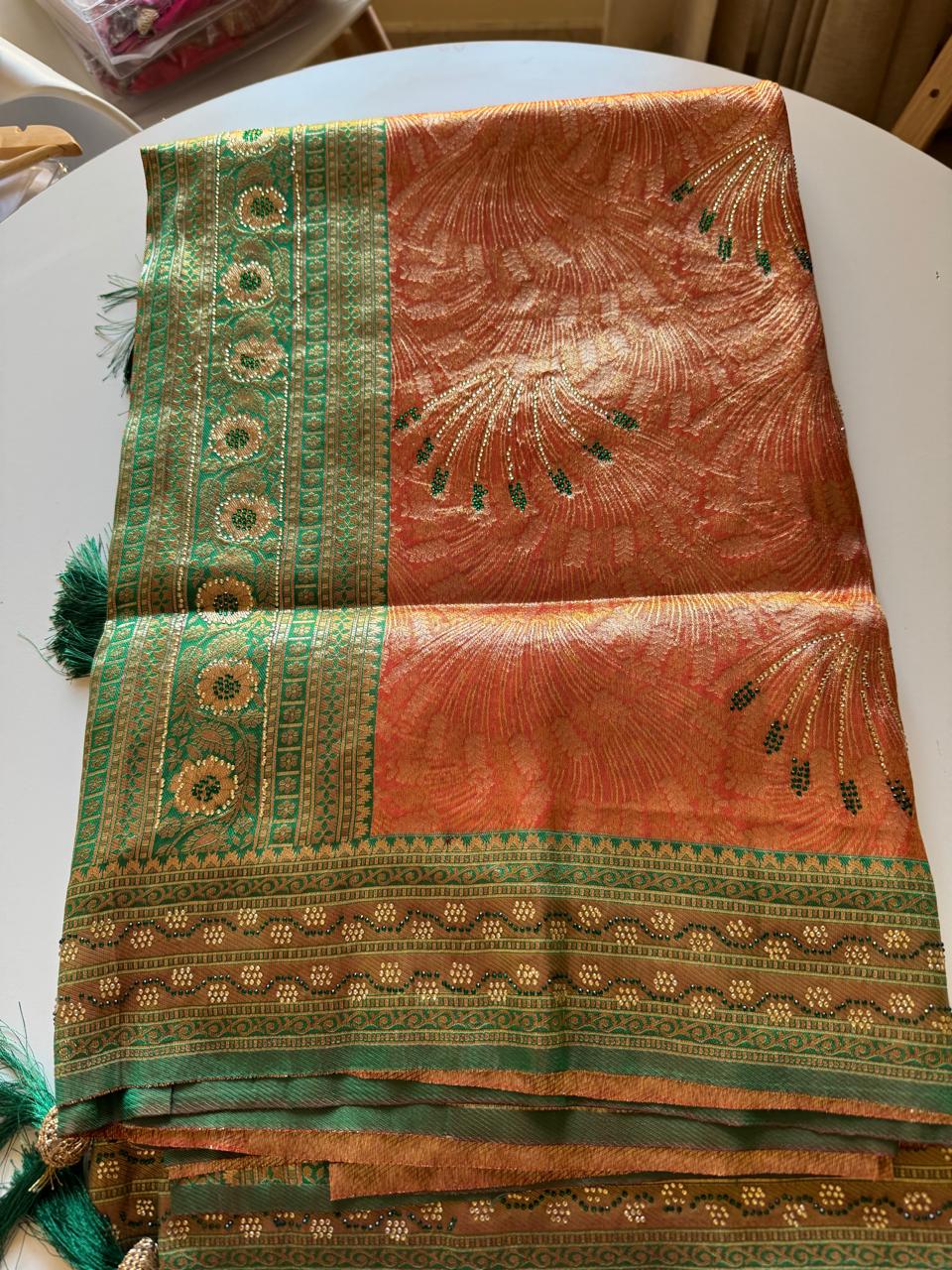 Silk Kanjivaram Saree with Swarovski Meena Work and Rich Zari Border