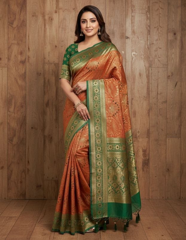Silk Kanjivaram Saree with Swarovski Meena Work and Rich Zari Border