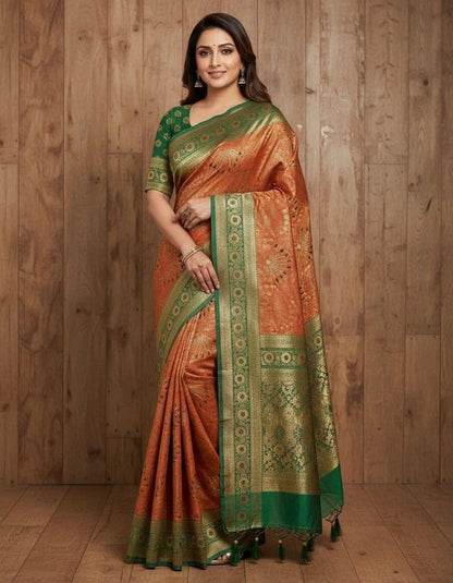 Silk Kanjivaram Saree with Swarovski Meena Work and Rich Zari Border