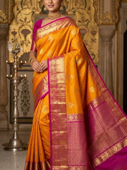 Kesariya Kanchipuram Pure Silk Saree