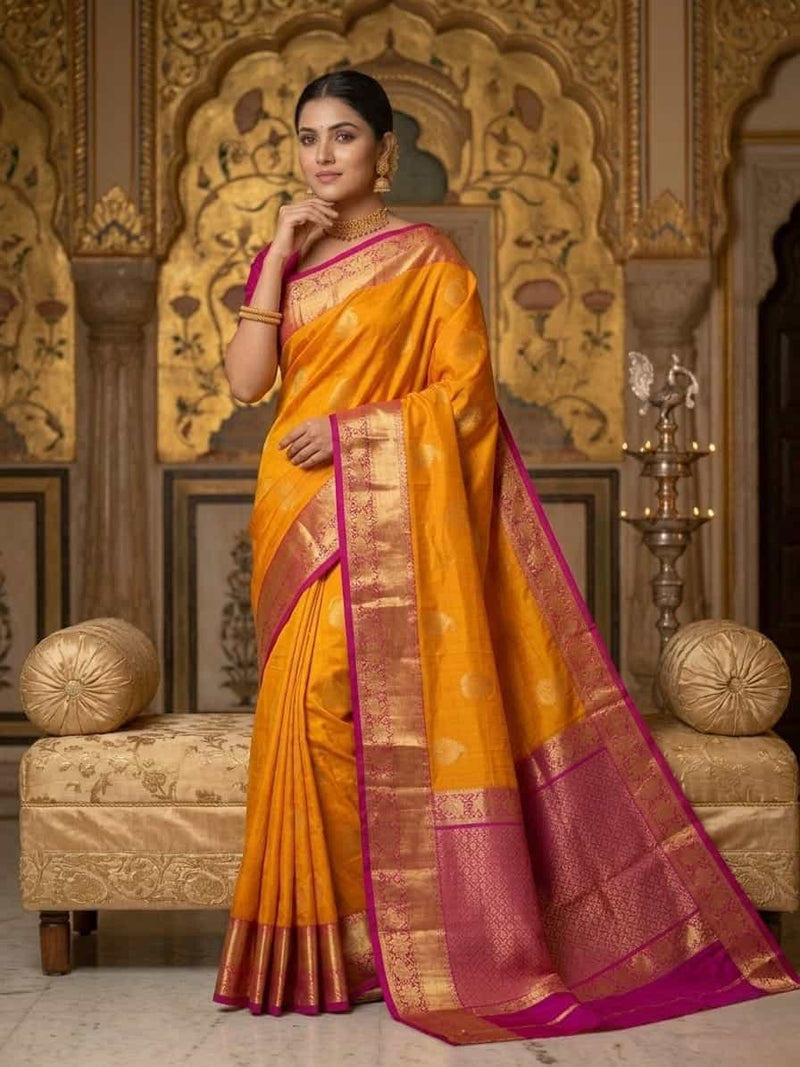 Kesariya Kanchipuram Pure Silk Saree
